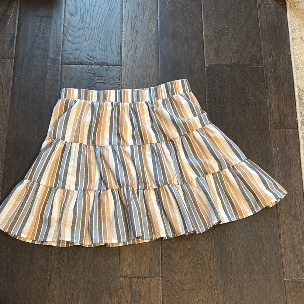 Striped Tan and White Tiered Skirt